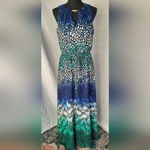 Vince Camuto Long Maxi Dress Size 6 Blue Black Floral Multicolor Geometric